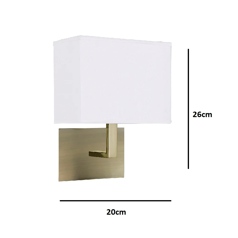 Antique Brass Square Backplate Wall Light with Rectangular White Shade - 260mm - Image 5