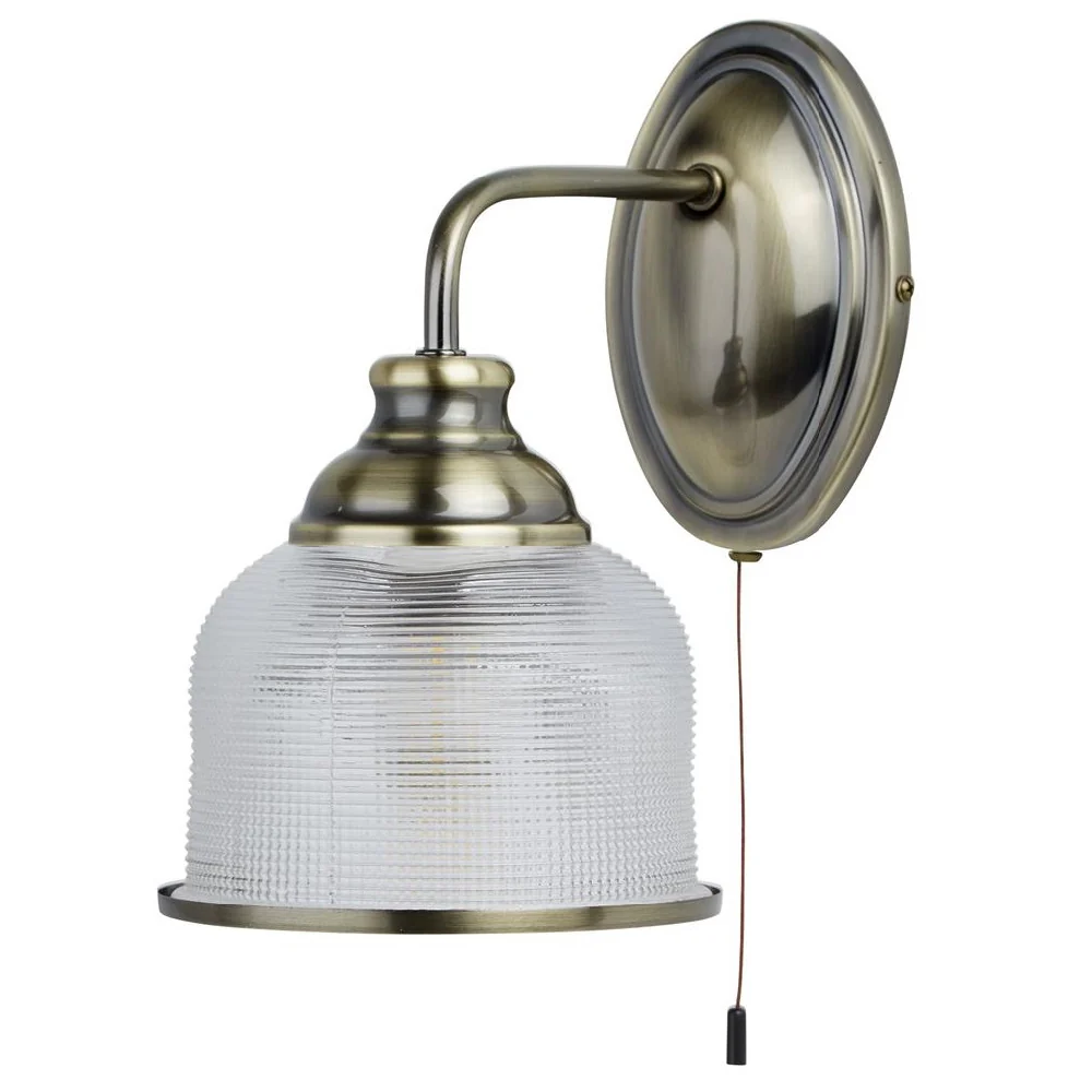 Antique Brass Vintage Wall Light with Halophone Glass Shade 245mm - Image 3