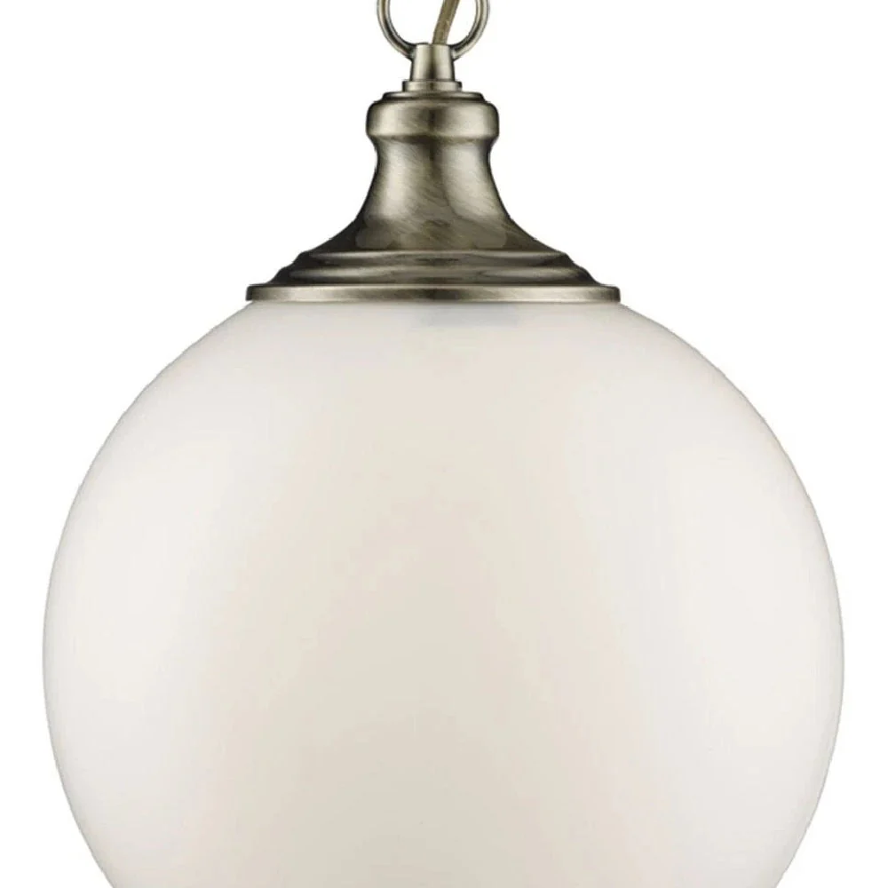 Antique Brass & White Frosted Globe Glass Vintage Pendant Light 25cm - Image 2