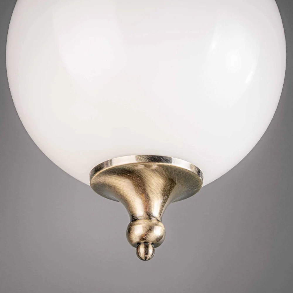 Antique Brass & White Frosted Globe Glass Vintage Pendant Light 25cm - Image 3