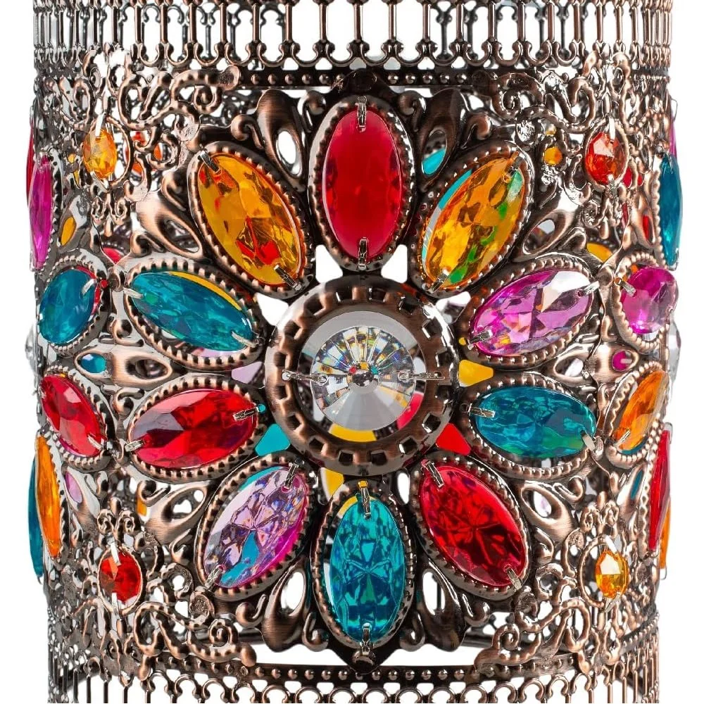 Antique Copper & Faceted Multicolour Jewel Vintage Moroccan Cylinder Shade 17cm - Image 2