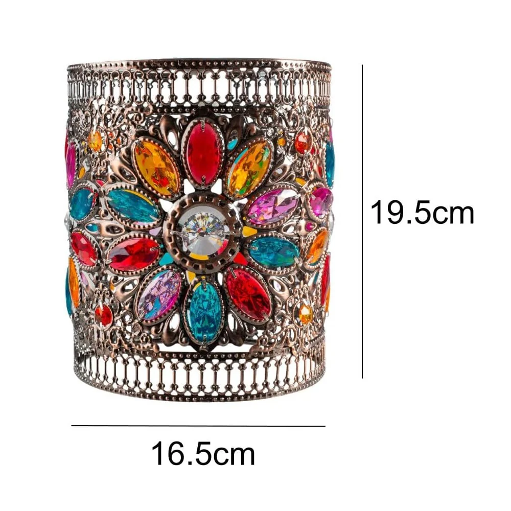 Antique Copper & Faceted Multicolour Jewel Vintage Moroccan Cylinder Shade 17cm - Image 3