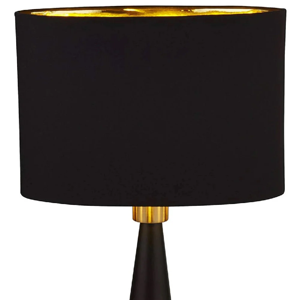 Antique Copper Vintage Conical Table Lamp with Black Oval Shade 59cm - Image 2
