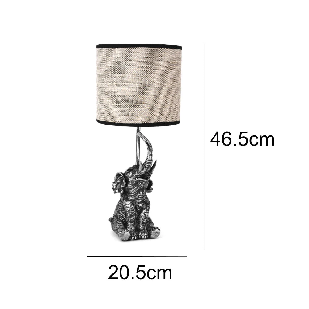 Antique Silver Sitting Elephant Sculpture Vintage Table Lamp with Drum Shade 47cm - Image 5