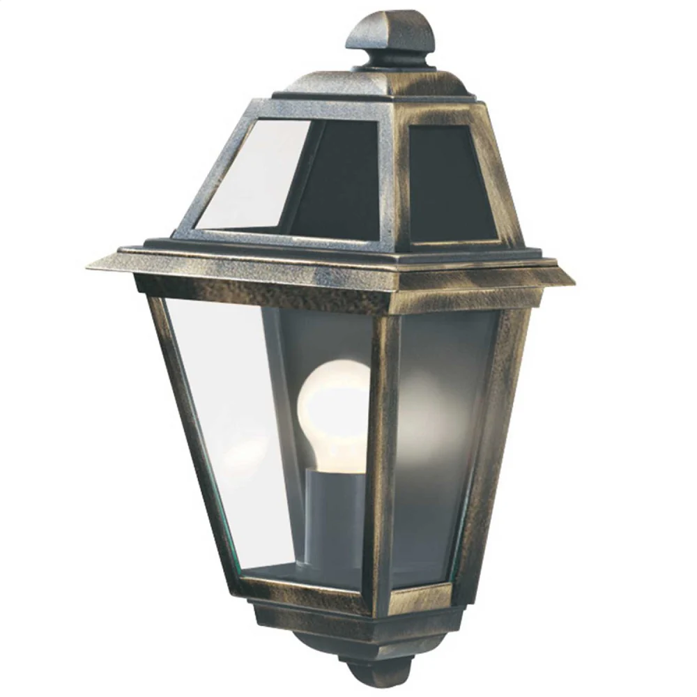 Black & Gold Outdoor Traditional Half Lantern Flush Wall Light IP44 - Image 3