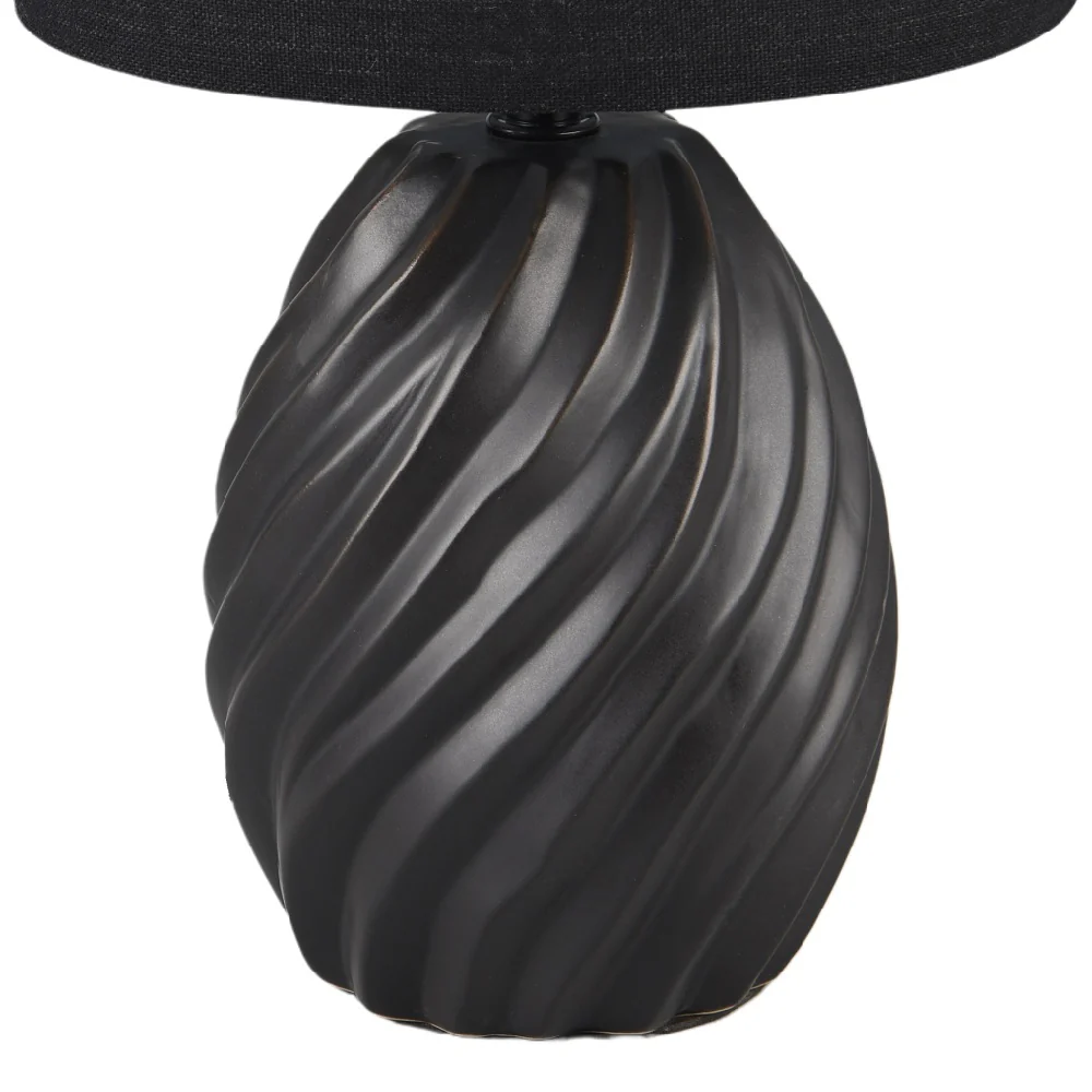 Black Ceramic Modern Wave Pattern Table Lamp with Black Shade 31cm - Image 2