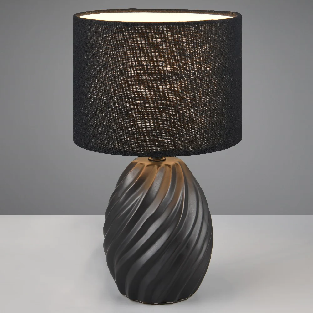Black Ceramic Modern Wave Pattern Table Lamp with Black Shade 31cm - Image 3