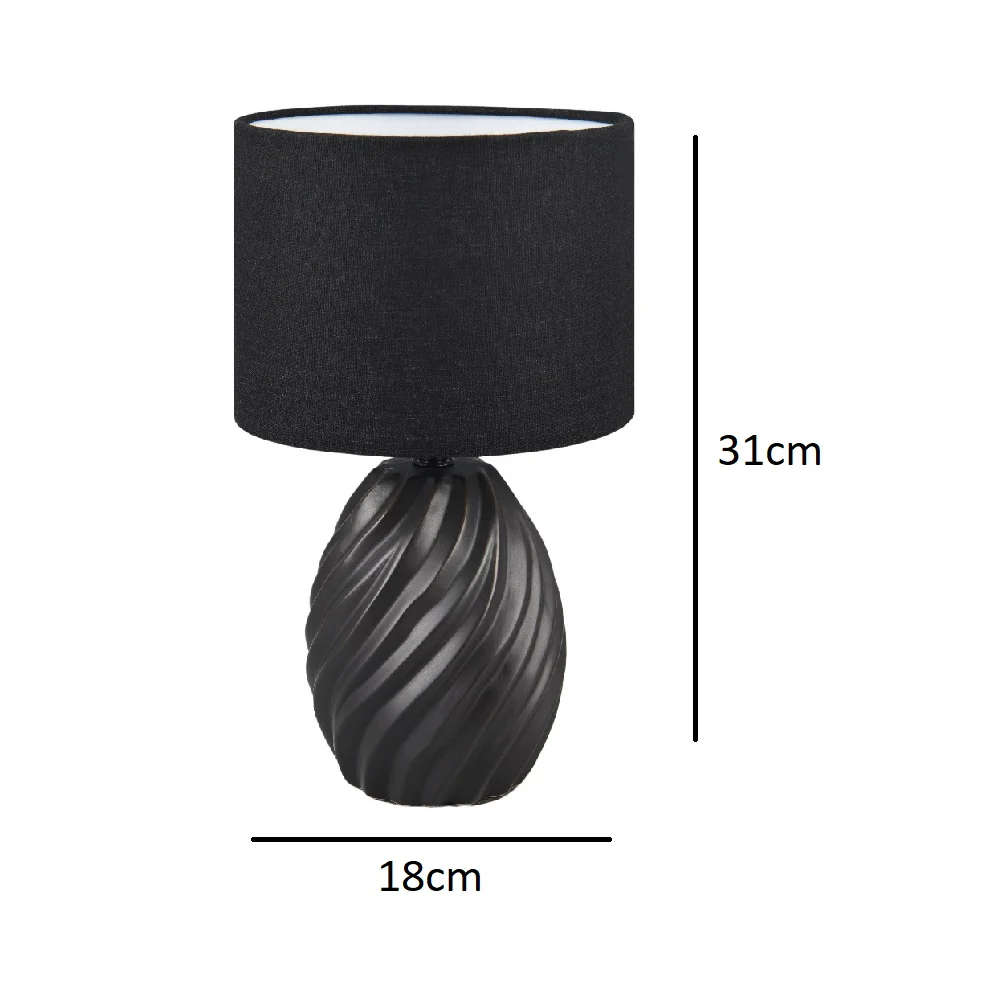 Black Ceramic Modern Wave Pattern Table Lamp with Black Shade 31cm - Image 4