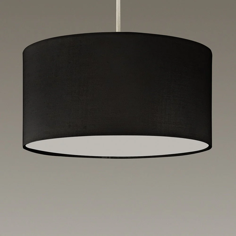 Black Cotton Modern Easy Fit Round Drum Lampshade with White Diffuser 30cm - Image 3