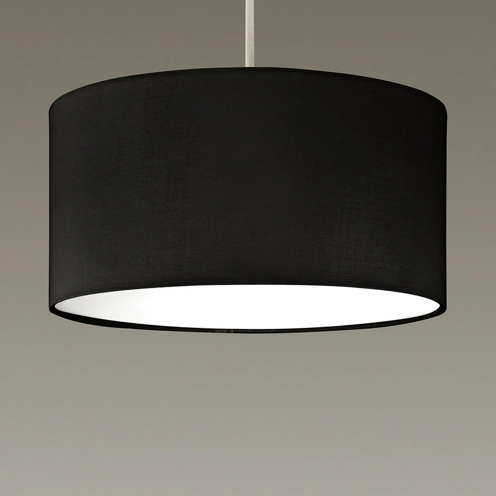 Black Cotton Modern Easy Fit Round Drum Lampshade with White Diffuser 30cm - Image 4