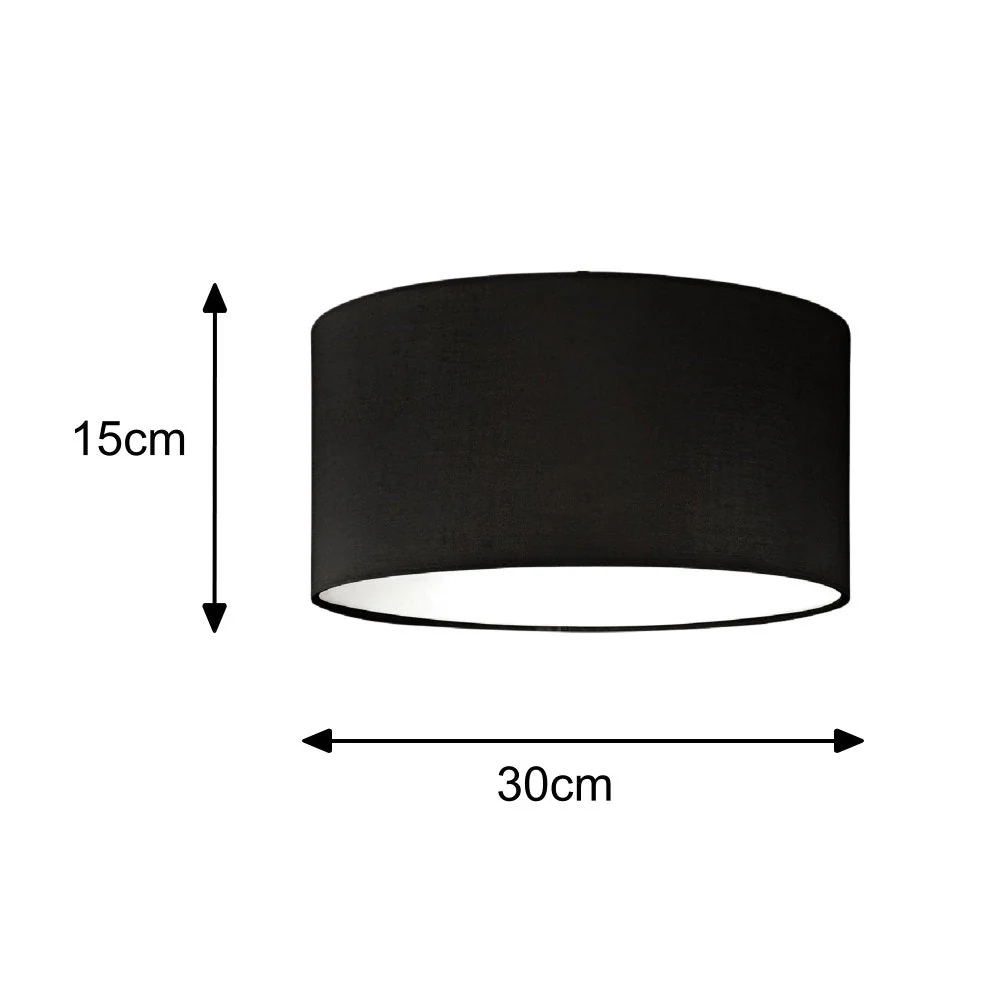 Black Cotton Modern Easy Fit Round Drum Lampshade with White Diffuser 30cm - Image 6