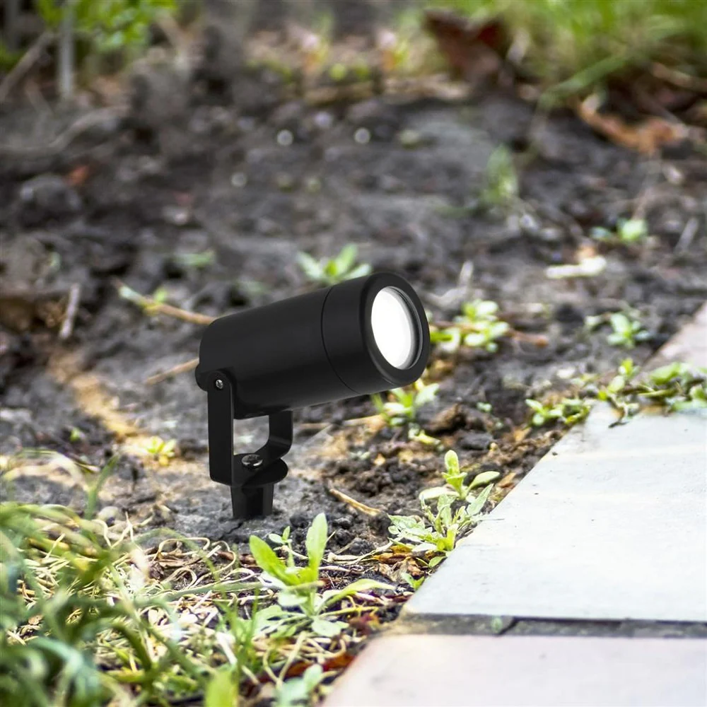 Black Outdoor Modern Cylinder Ground Spike Garden Spotlight IP44 - Image 3