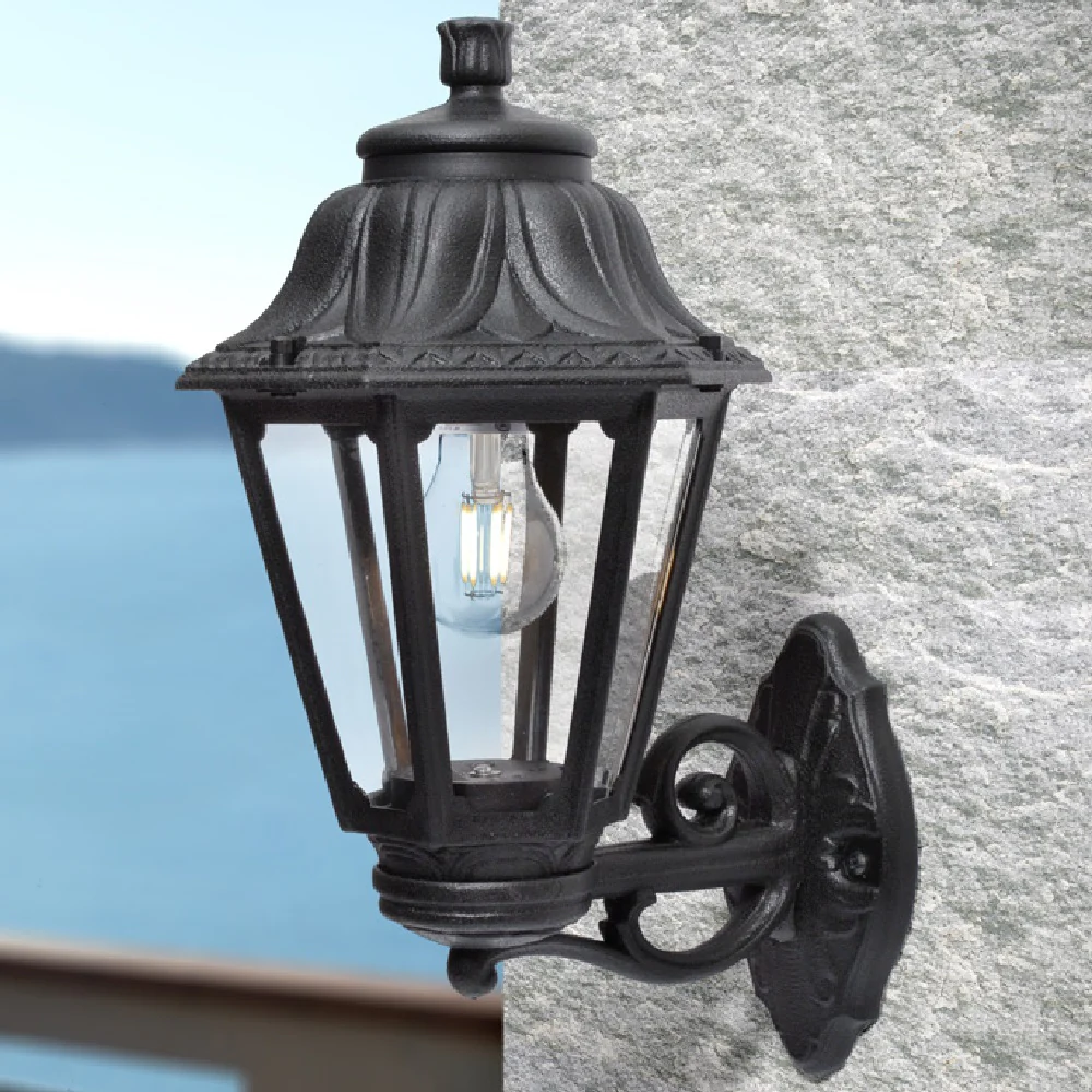 Black Outdoor Traditional Up or Down Lantern Wall Light Coastal IP55 - Image 2