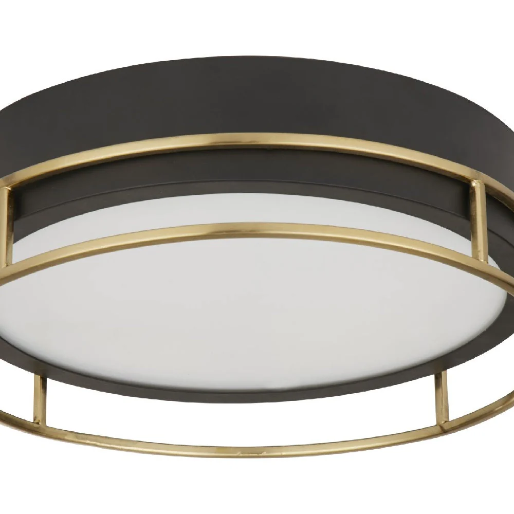 Black & Polished Brass Cage Bathroom Vintage Round 2 Lamp Flush Light 30cm - Image 2