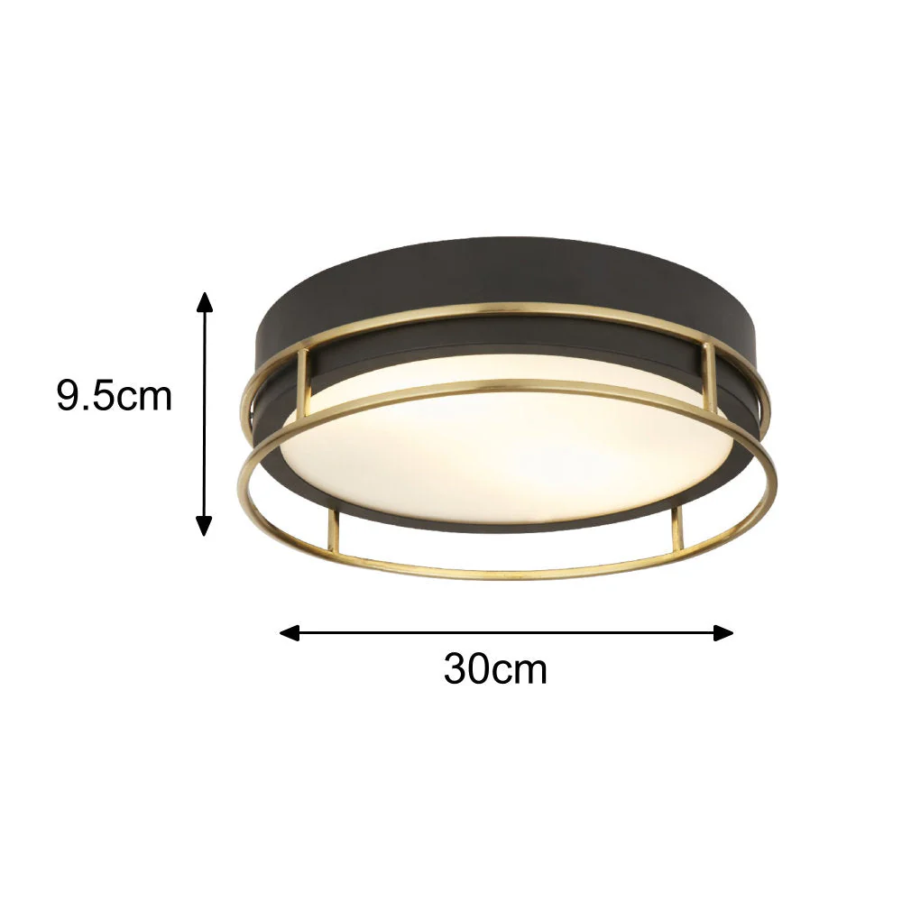 Black & Polished Brass Cage Bathroom Vintage Round 2 Lamp Flush Light 30cm - Image 5