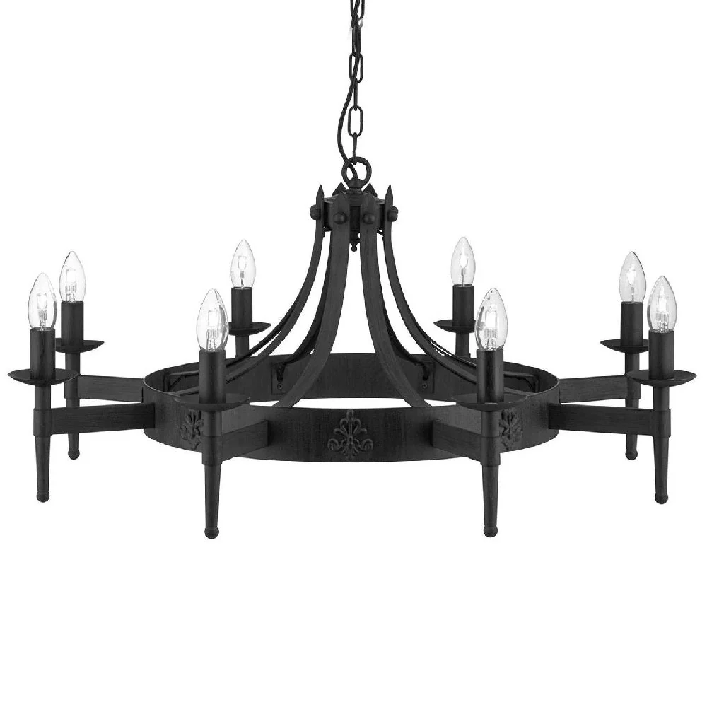 Black Wrought Iron Vintage Gothic 8 Lamp Pendant Light 85cm - Image 2