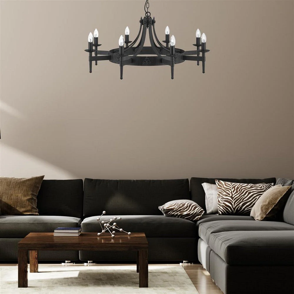 Black Wrought Iron Vintage Gothic 8 Lamp Pendant Light 85cm - Image 4