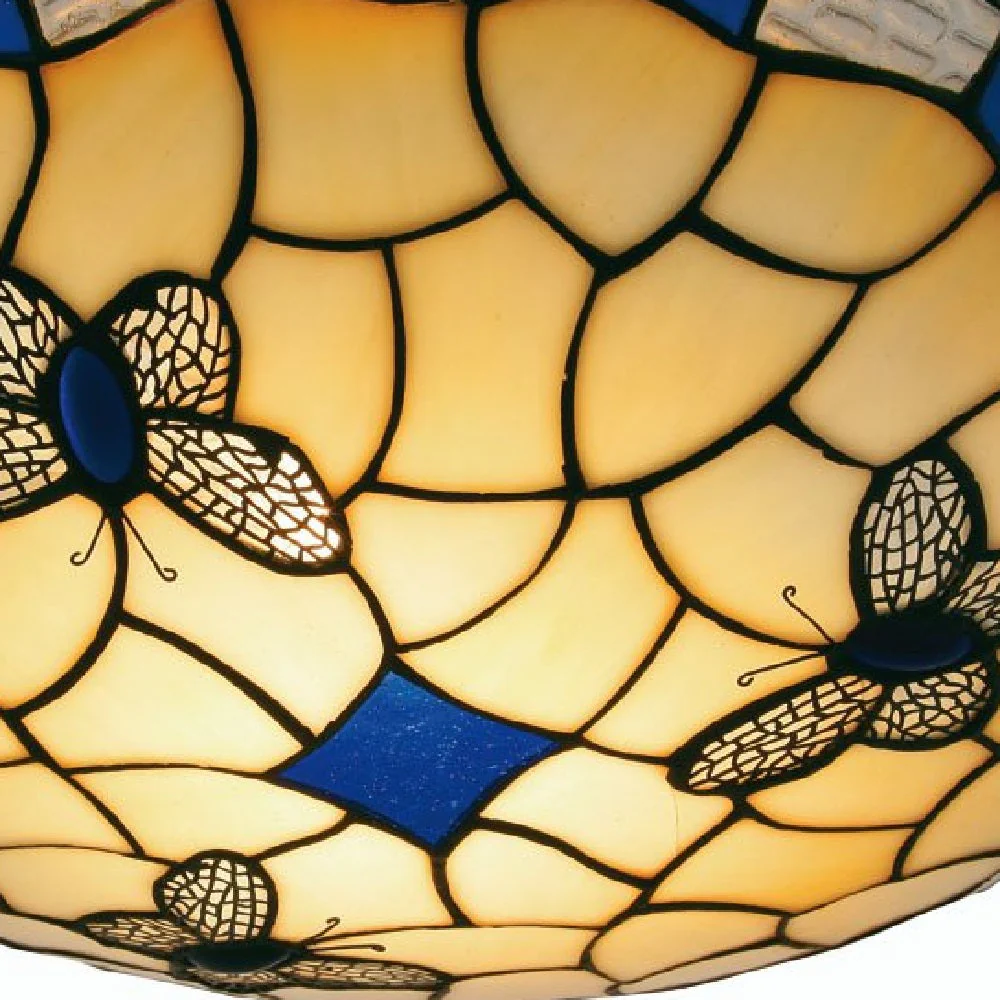 Blue Butterfly Tiffany Glass Vintage Easy Fit Non Electric Pendant Shade 35cm - Image 2