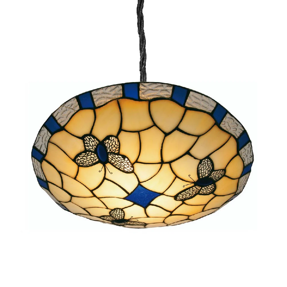 Blue Butterfly Tiffany Glass Vintage Easy Fit Non Electric Pendant Shade 35cm - Image 3