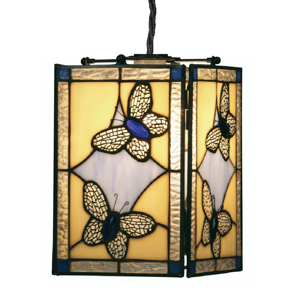 Blue Butterfly Tiffany Glass Vintage Easy Fit Square Pendant 15cm - Image 3