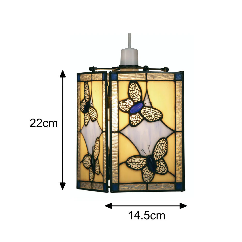 Blue Butterfly Tiffany Glass Vintage Easy Fit Square Pendant 15cm - Image 4