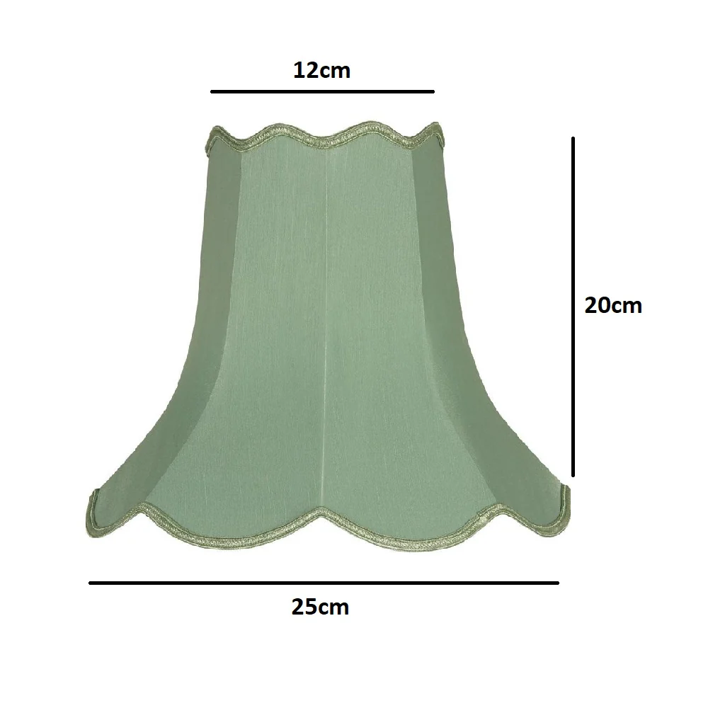 10" Sage Green Traditional Faux Silk Scalloped Lamp Shade 25cm - Image 3