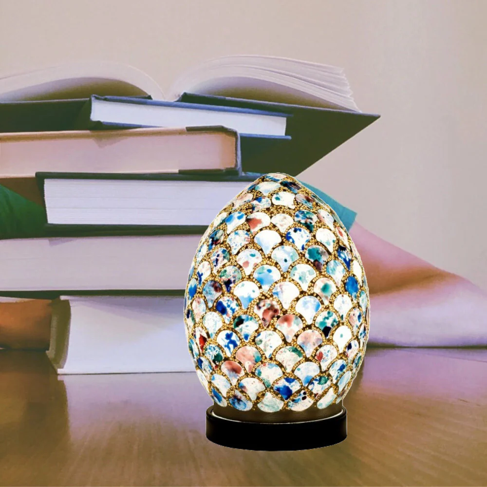 Britalia 880440 Blue Tile Mosaic Glass Vintage Egg Table Lamp 20cm - Image 3