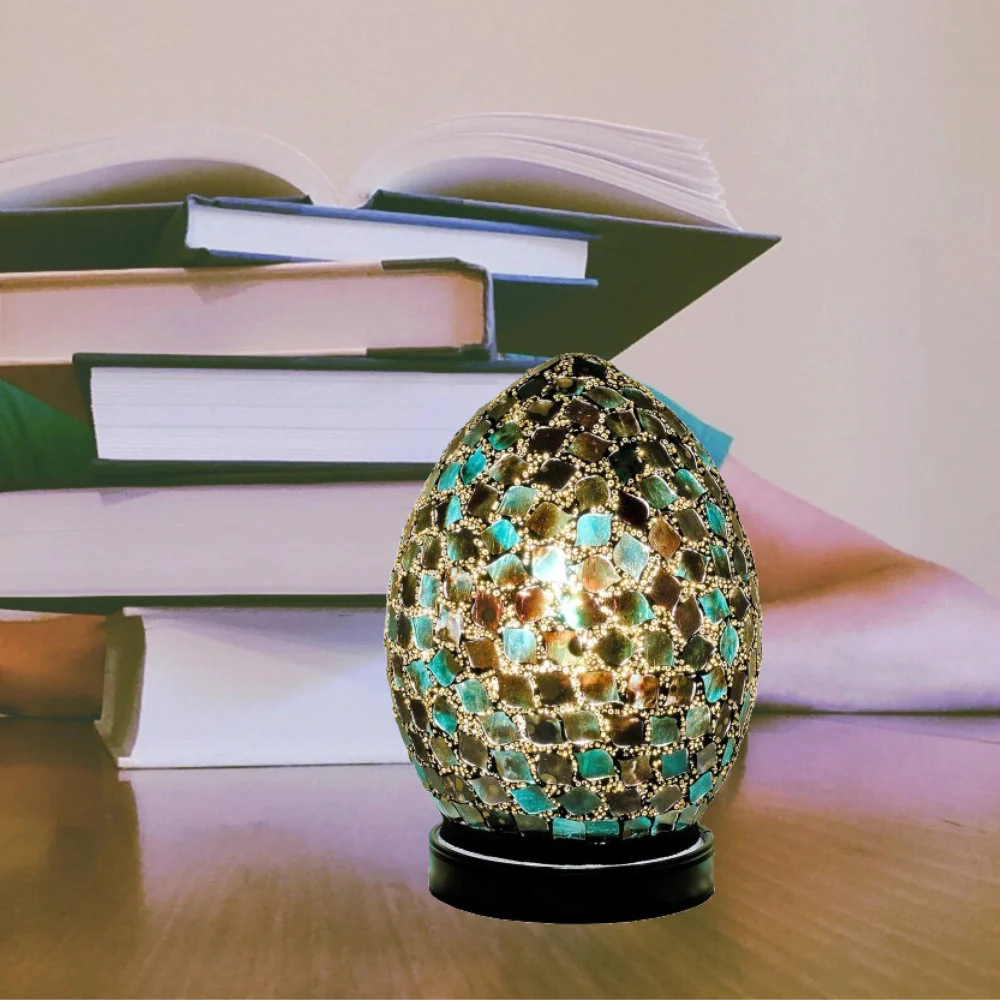 Britalia 880444 Dark Green Tile Mosaic Glass Vintage Egg Table Lamp 20cm - Image 3