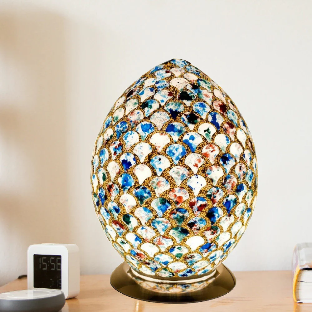 Britalia 880456 Blue Tile Mosaic Glass Vintage Egg Table Lamp 30cm - Image 3