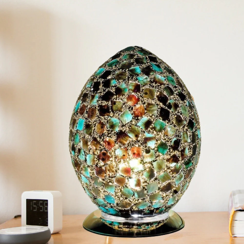 Britalia 880460 Dark Green Tile Mosaic Glass Vintage Egg Table Lamp 30cm - Image 3