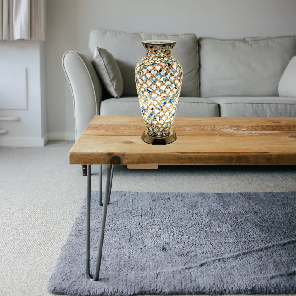 Britalia 880471 Blue Tile Mosaic Glass Vintage Vase Table Lamp 38cm - Image 3