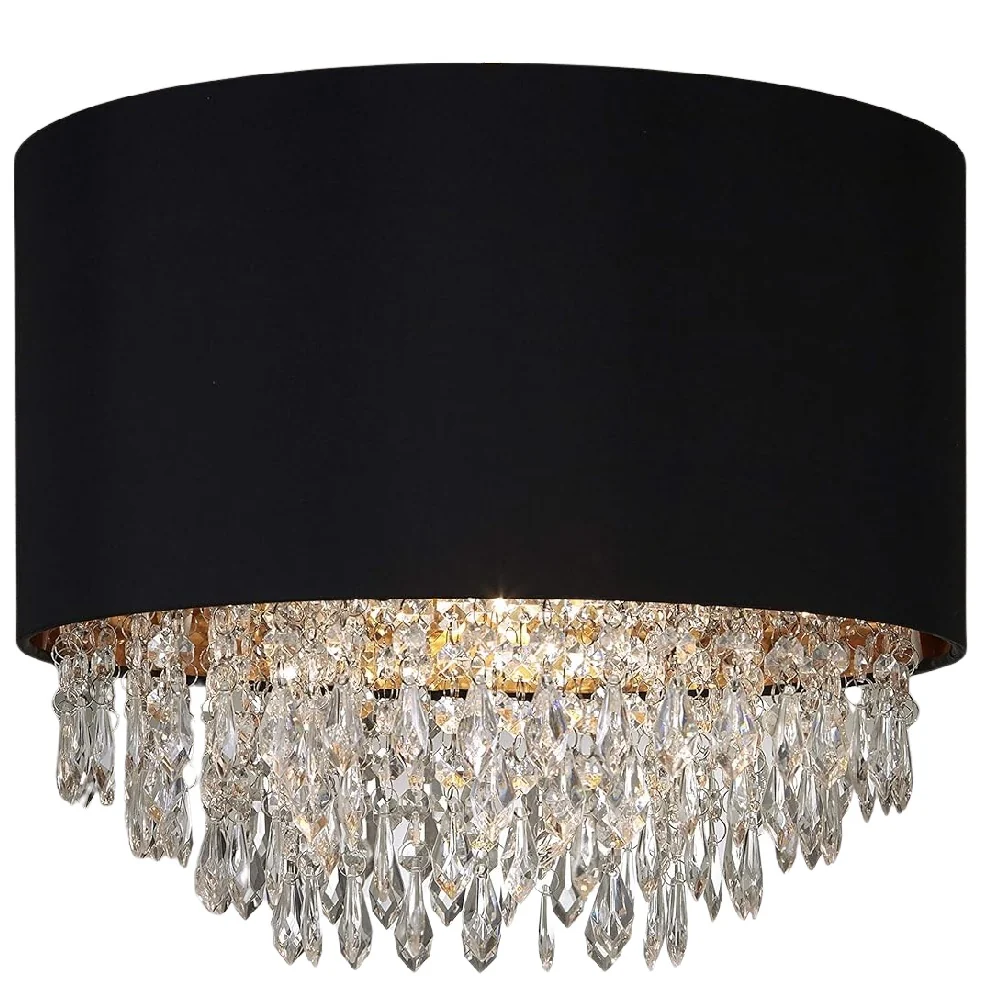 Black and Gold with Acrylic Crystal Droplets Vintage Easy Fit Chandelier Pendant Shade 38cm