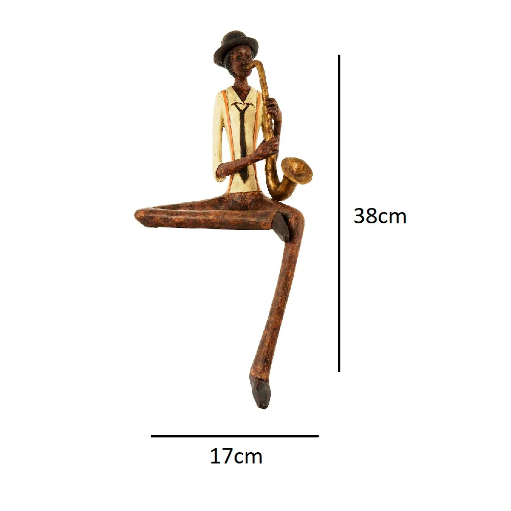 Britalia BR0260 Brown & Yellow Resin Sitting Jazz Saxophonist Musician Sculpture Figurine 38cm - Image 4