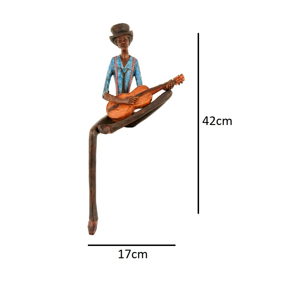 Britalia BR0262 Brown & Blue Resin Sitting Jazz Strings Musician Sculpture Figurine 42cm - Image 4