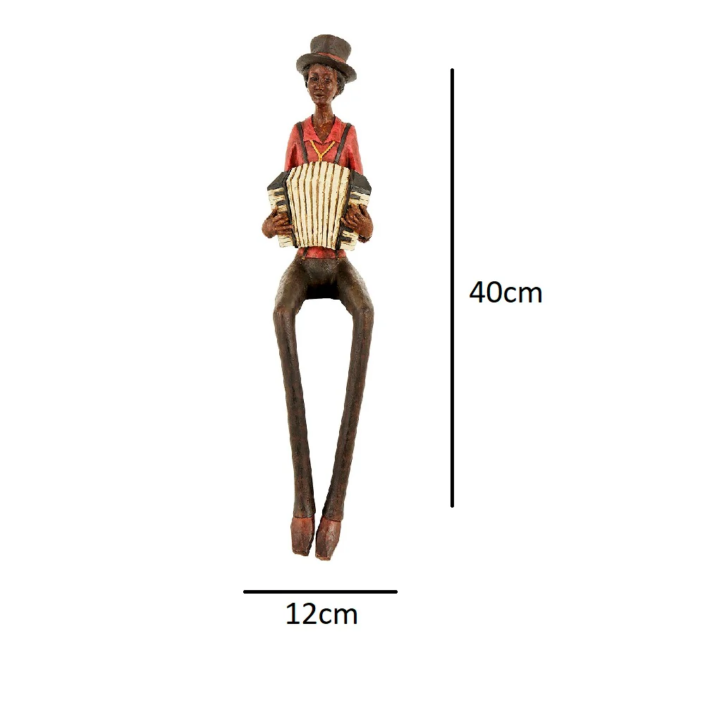 Britalia BR0263 Brown & Red Resin Sitting Jazz Squeeze Box Musician Sculpture Figurine 40cm - Image 4