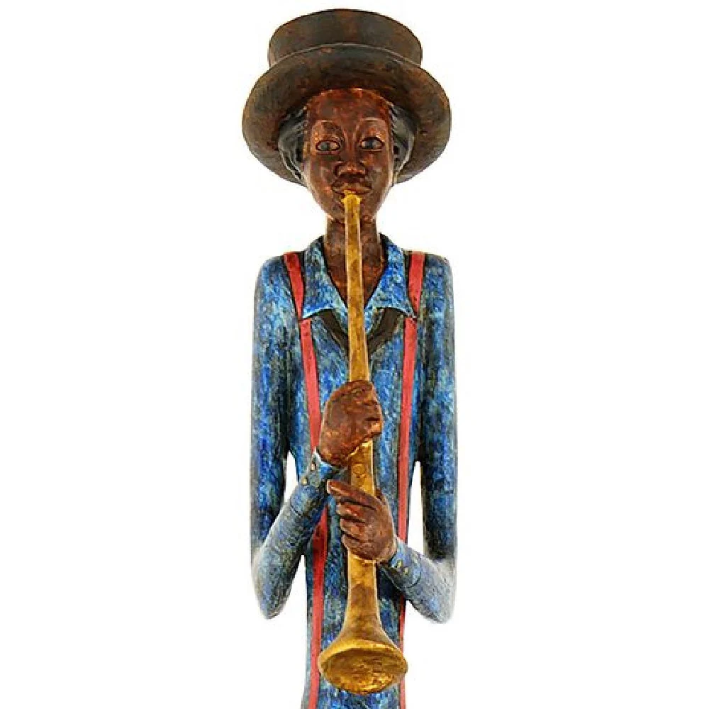 Britalia BR0265 Blue & Brown Resin Standing Jazz Trumpeter Musician Sculpture Figurine 60cm - Image 4