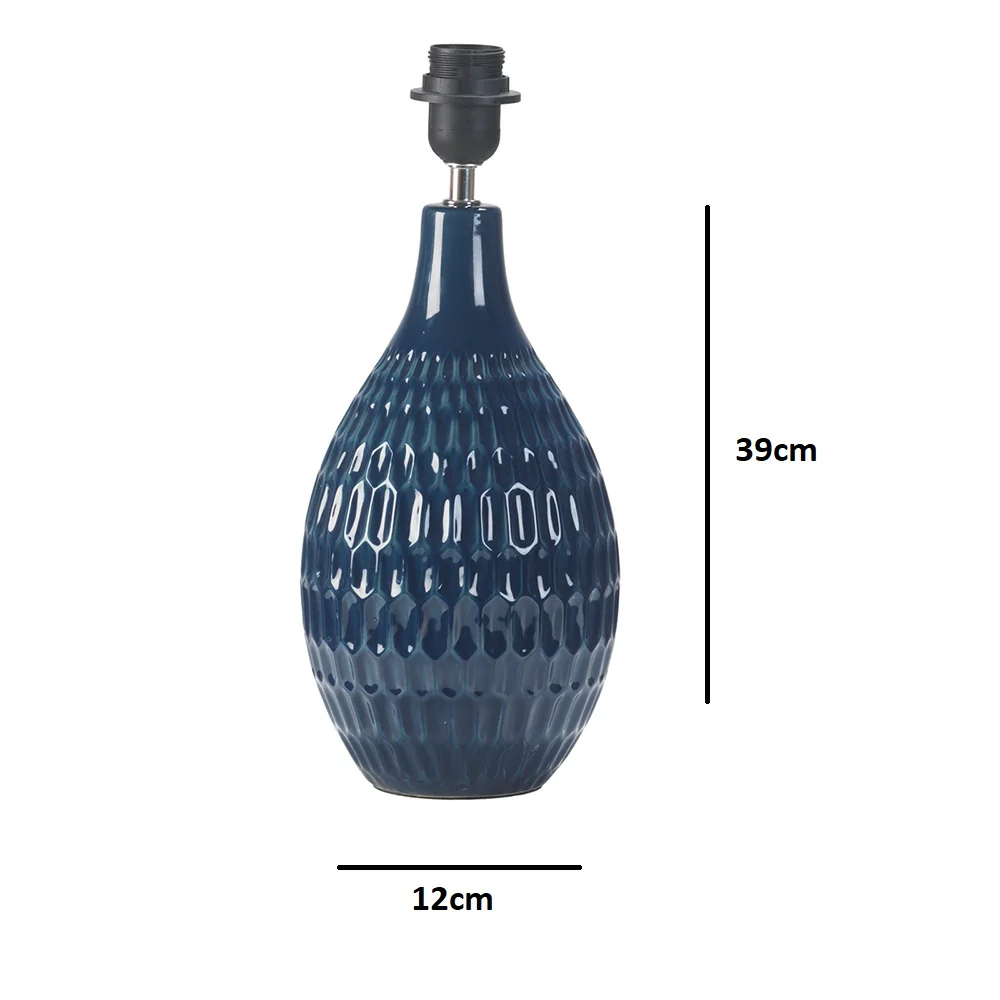 Navy Blue Vintage Ceramic Table Desk Lamp Base Only 39cm - Image 4