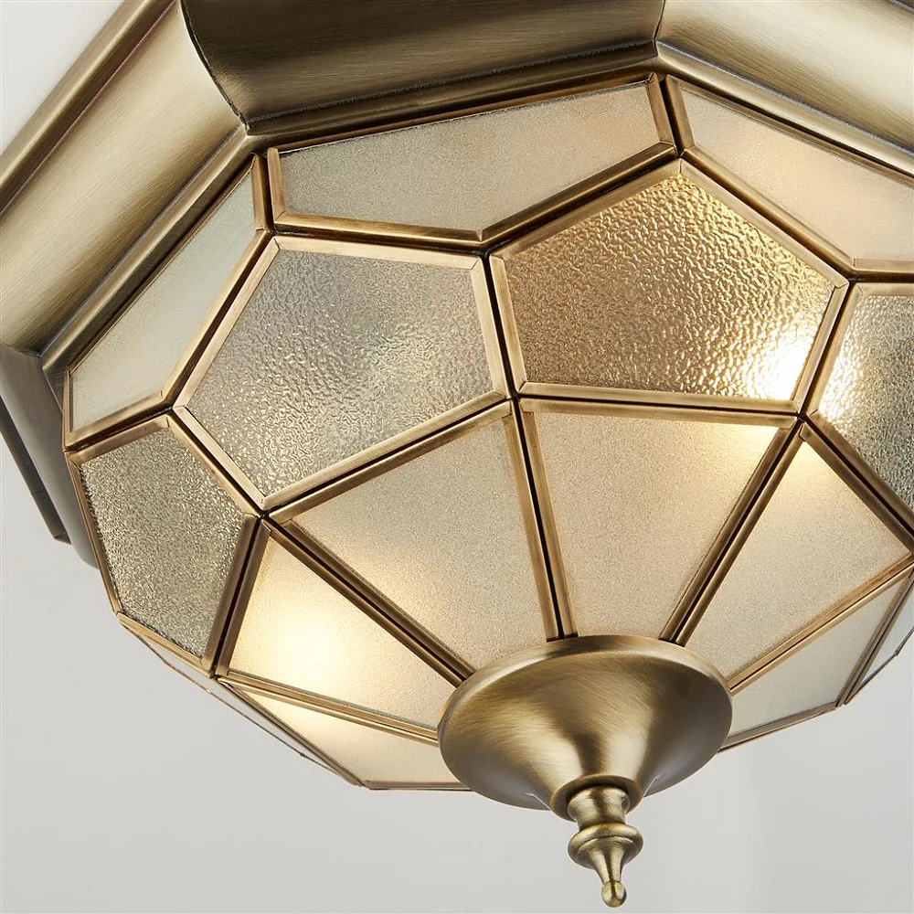 Antique Brass and Acid Glass Octagonal Vintage Indoor Flush Ceiling Light 29cm - Image 3