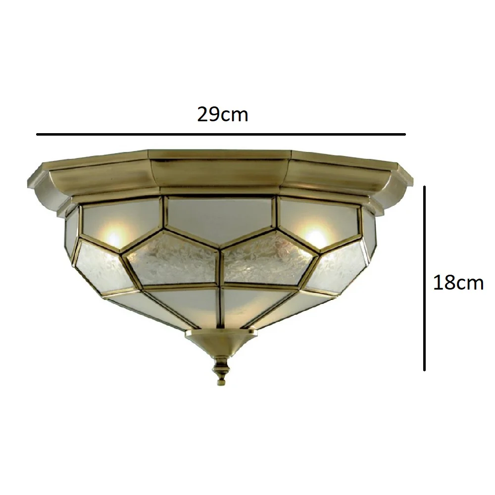 Antique Brass and Acid Glass Octagonal Vintage Indoor Flush Ceiling Light 29cm - Image 4