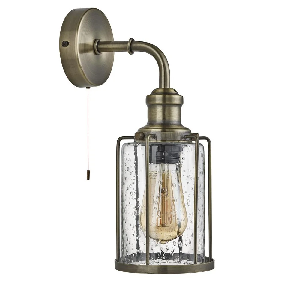 Antique Brass & Clear Seeded Glass Vintage Single Arm Wall Light 33cm - Image 2