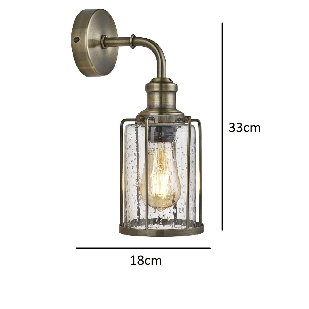 Antique Brass & Clear Seeded Glass Vintage Single Arm Wall Light 33cm - Image 4