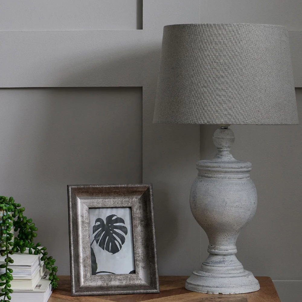 Britalia BR18552 Beige Stone Vintage Rustic Urn Column Table Lamp with Grey Linen Shade 53cm - Image 5