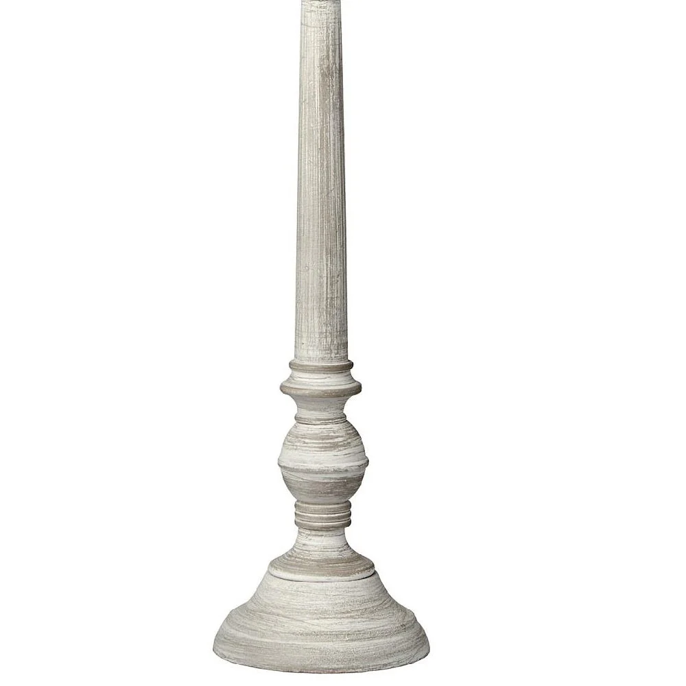 Britalia BR18558 Lime Washed Wood Vintage Rustic Candlestick Table Lamp with Linen Shade 60cm - Image 3
