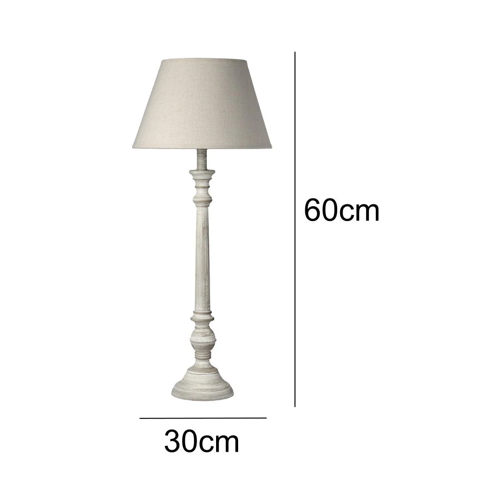 Britalia BR18558 Lime Washed Wood Vintage Rustic Candlestick Table Lamp with Linen Shade 60cm - Image 5