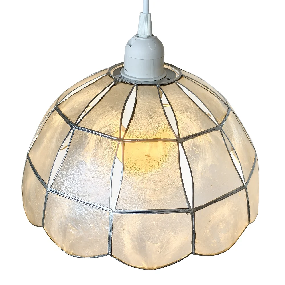 Natural Opaque Capiz Shell Art Deco Vintage Easy Fit Dome Pendant Shade 26cm - Image 2