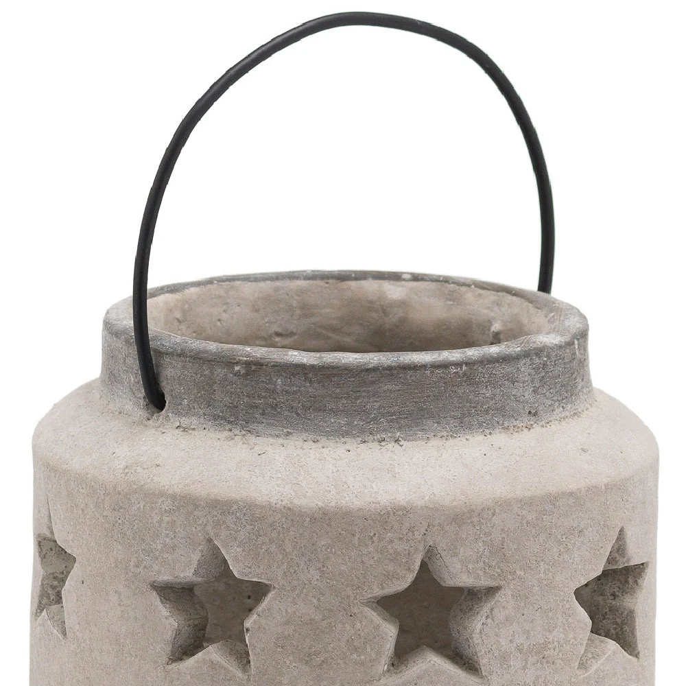 Britalia BR20729 Grey Stone Textured Ceramic Round Stars Cutout Lantern Candle Holder 19cm - Image 3