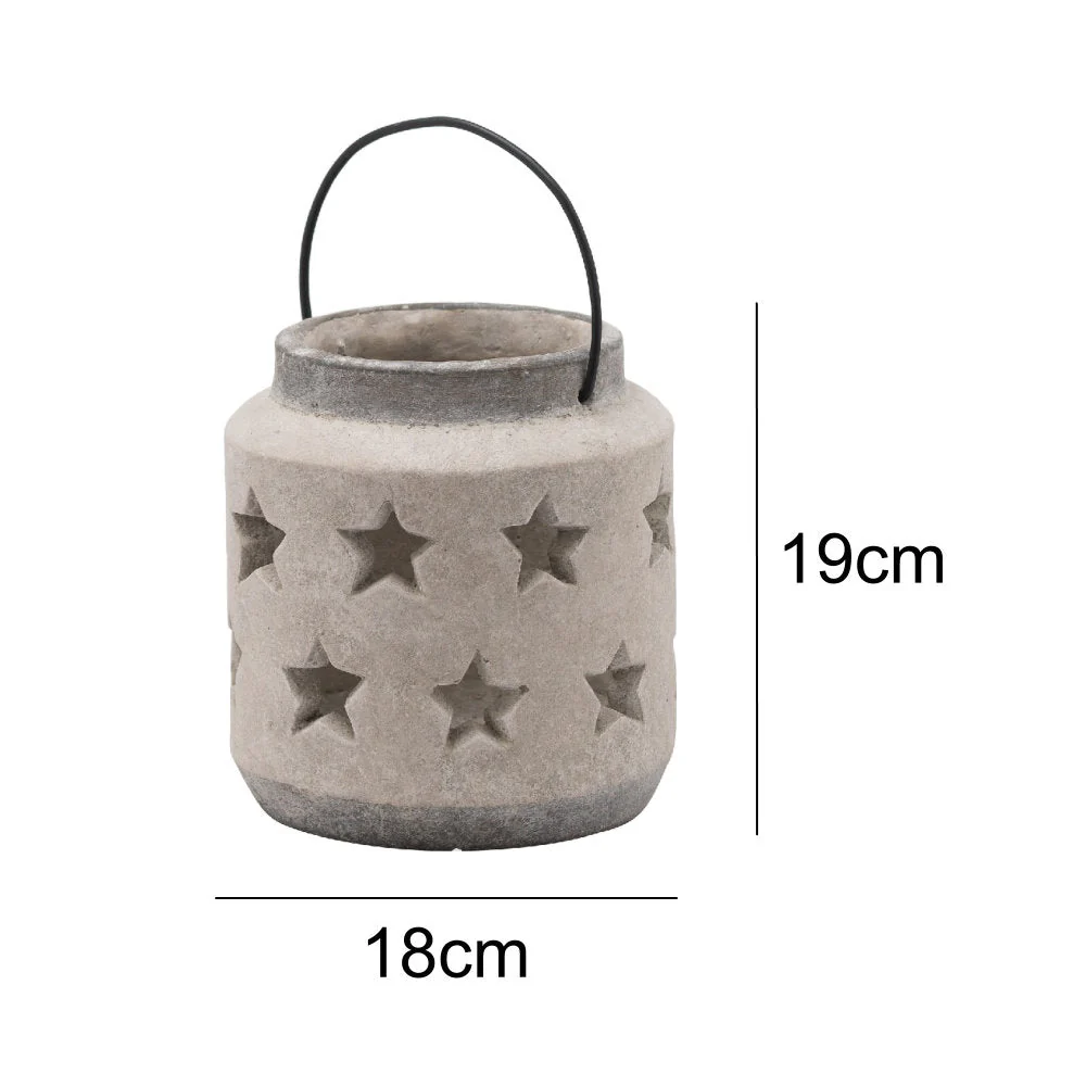 Britalia BR20729 Grey Stone Textured Ceramic Round Stars Cutout Lantern Candle Holder 19cm - Image 5