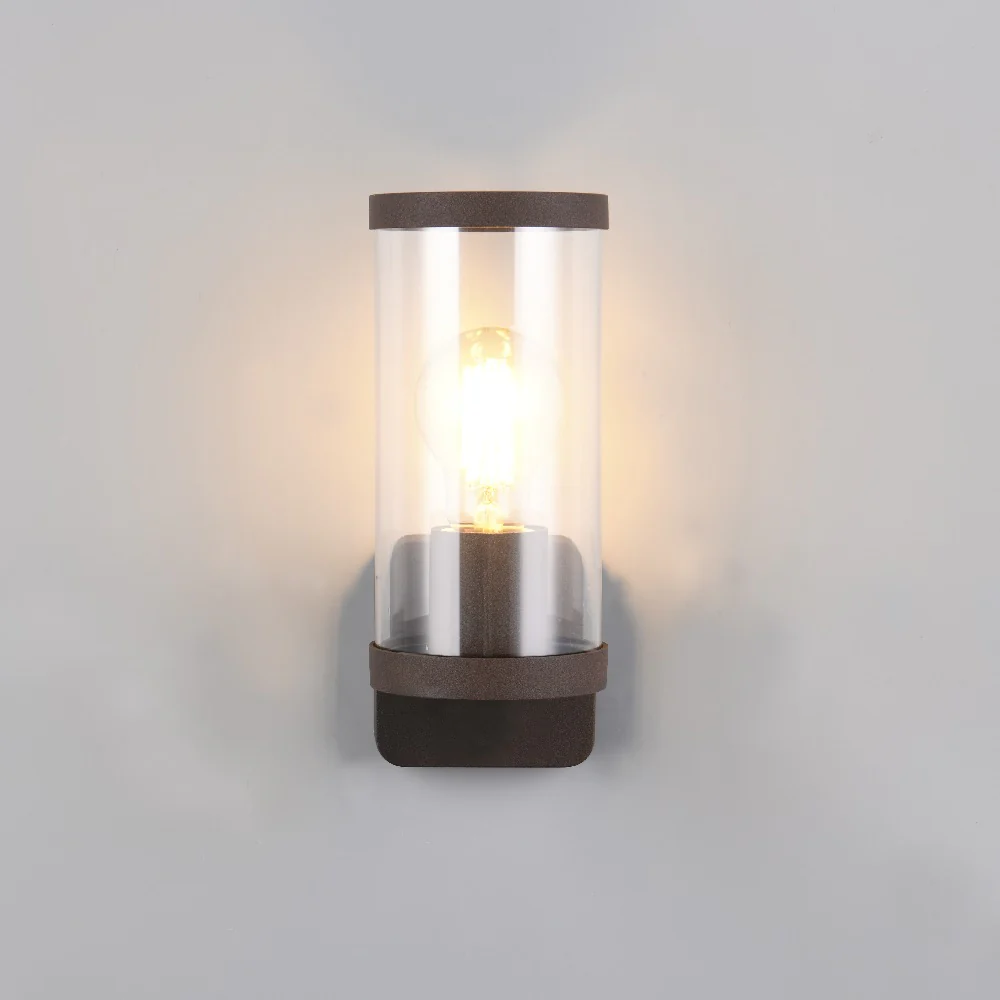 Antique Rust Modern Outdoor Wall Lamp with Clear Glass Shade 23cm - Image 3
