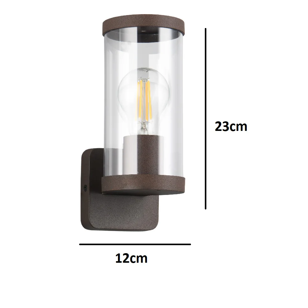 Antique Rust Modern Outdoor Wall Lamp with Clear Glass Shade 23cm - Image 4