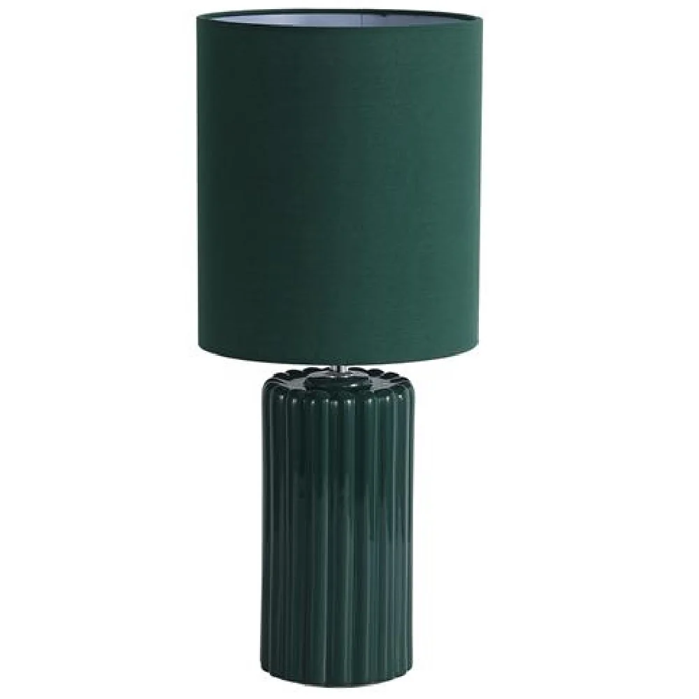 Forest Green Ribbed Ceramic Vintage Table Lamp with Linen Drum Shade 51cm